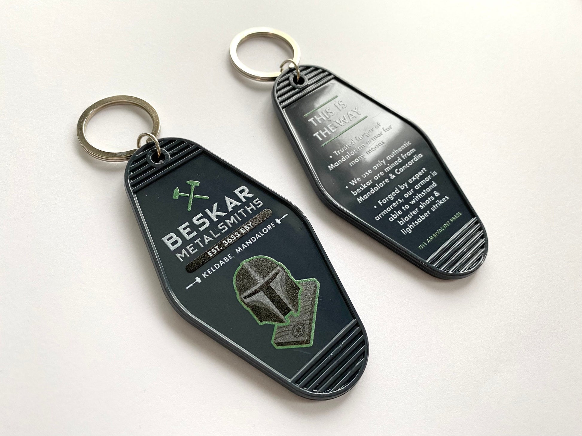 Beskar Metalsmiths Mandalorian Motel Key Fob - The Ambivalent Press